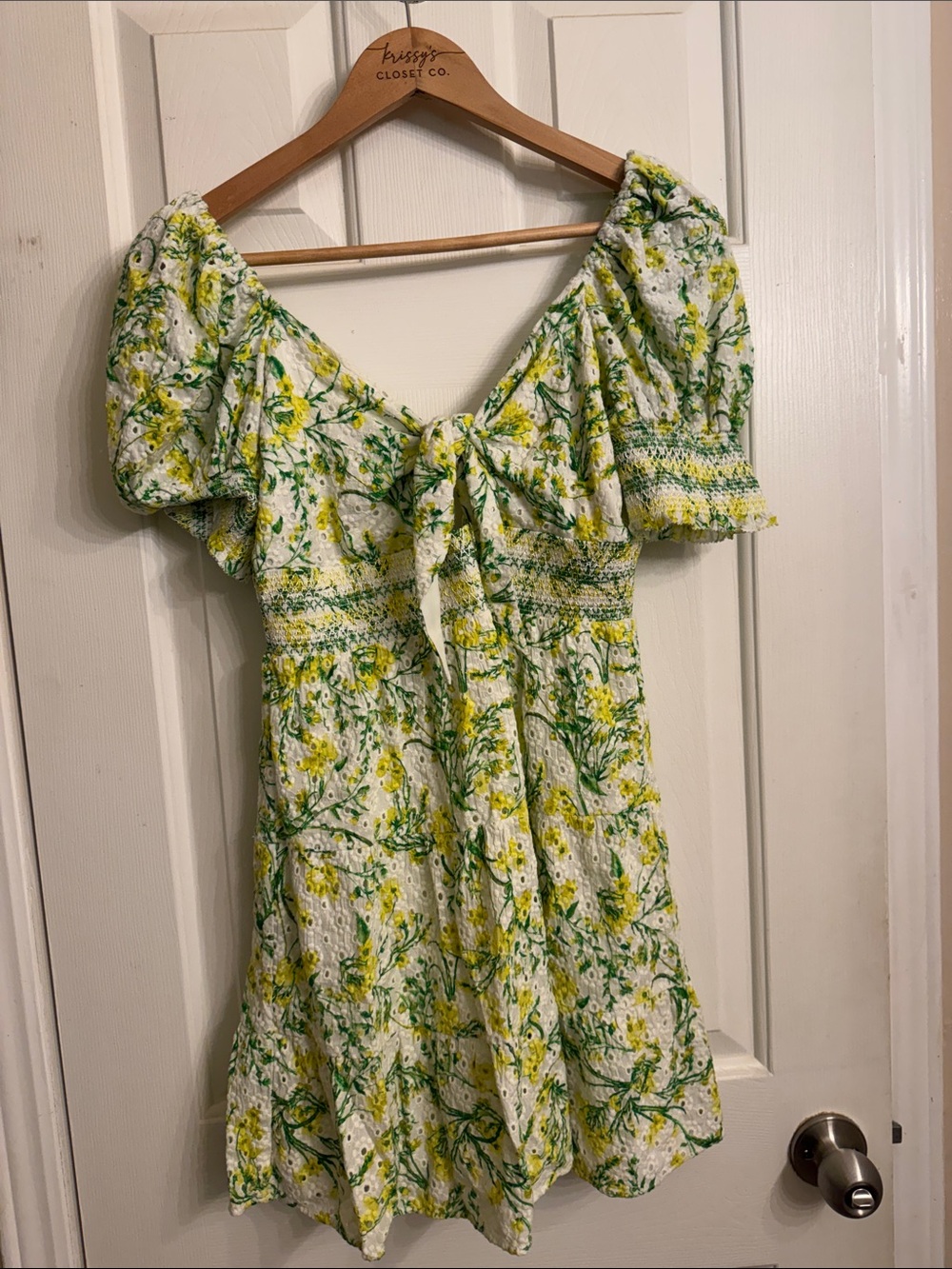 Alice + Olivia Yellow & Green Floral Tie-Front Mini Dress